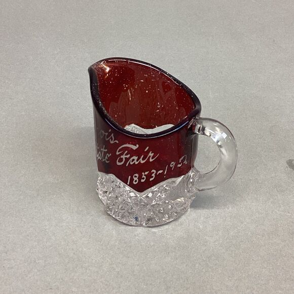 RUBY STAINED GLASS MINIATURE GLASS, TOOTHPICK ILLINOIS STATE FAIR 1853-1952 - Picture 2 of 9